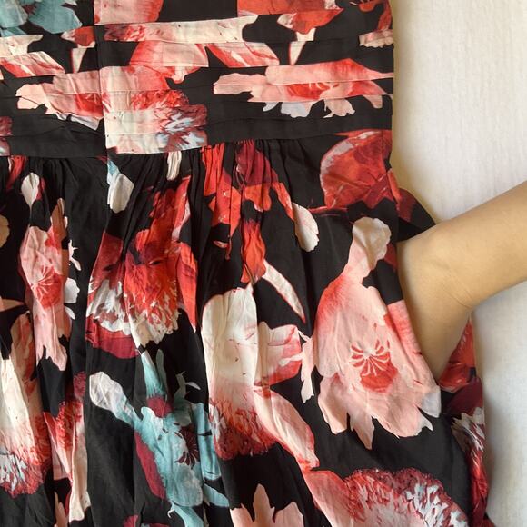 Eva Mendes New York Company Women Midi Dress 8 Black Floral Fit Flare Sleeveless - Picture 10 of 11